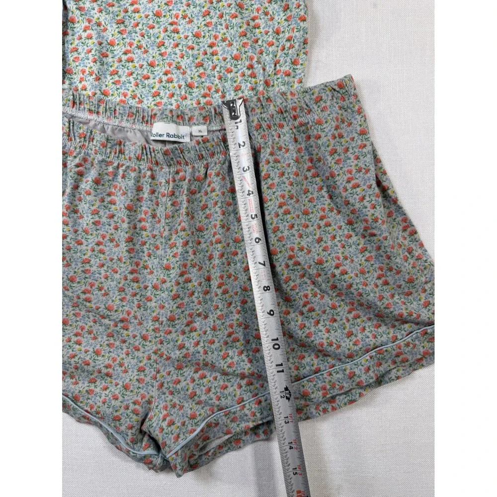 Roller Rabbit Womens XL Floral Pajama Set Short Sleeve Button Down Shorts Blue